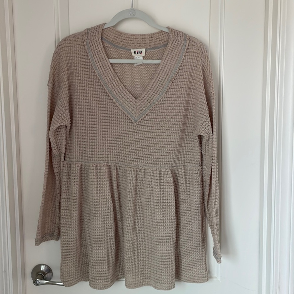 Bibi Waffle Knit V-Neck Babydoll Blouse